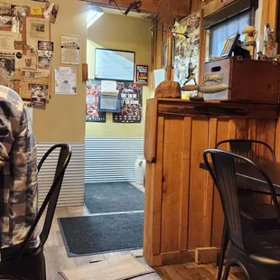 Subtle Q-Anon signage above the door.