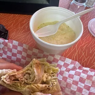 Egg cheese turkey pita. Grits. Very tasty.