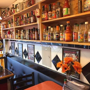 Hot sauce bottles galore!