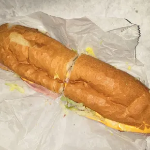 Ham and cheese on French with mayo and lettuce