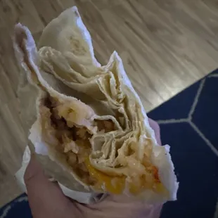 It was supposed to be a burrito but they forgot to put anything inside. And it cost $13. DON'T EAT HERE.