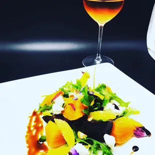 Camlica Rose wine with seasonal root salad