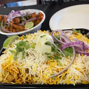 Mutton dum biryani &amp; crispy gobi 65