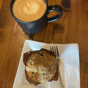 Latte and blueberry muffin