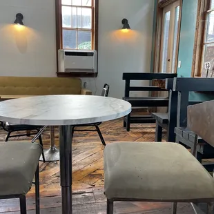 a table with four stools