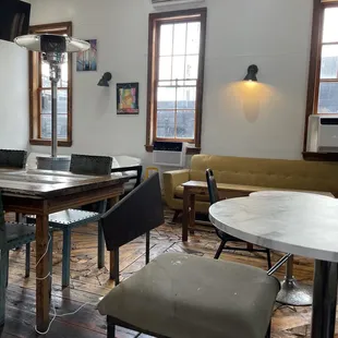 a coffee table and chairs