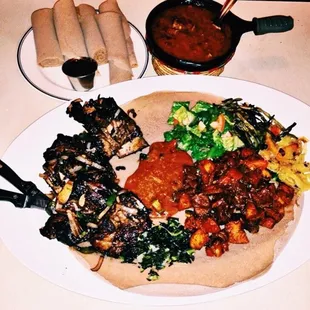 Goden tibs (beef ribs) and veggie combo