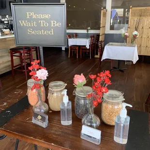 a table with jars of food