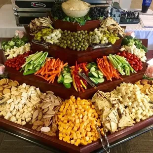 Veggie, meat and cheese spread.