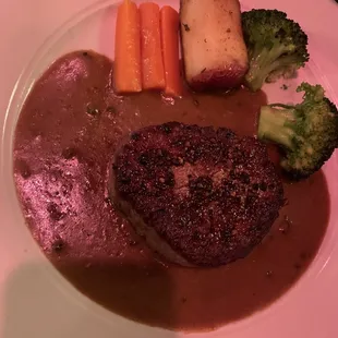 Filet that was supposed to be medium rare but was medium to medium well. Potato was so dry you couldn't eat it. Definitely not a $46 plate