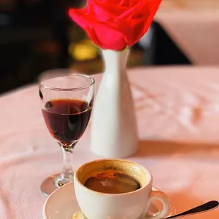 LOVE! Espresso, port wine &amp; a beautiful Red Rose. Happy Pre-Valentines day! XOXO