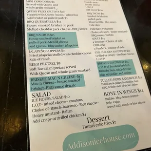 the menu of the restaurant