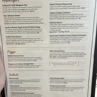 Addison's menu