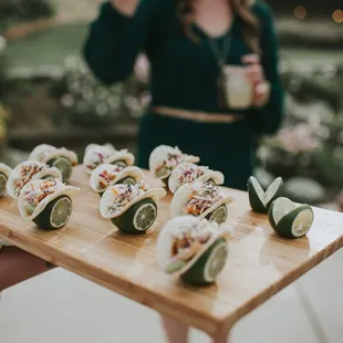 Adorable mini chicken tacos Addy&apos;s made for our wedding Apps