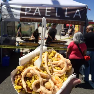 $8 paella. Not sure if they use saffron in it but it&apos;s good regardless!