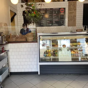 Counter, menu board, and display case