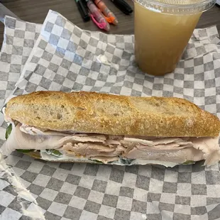 Turkey   Brie   Cucumber   Creme Fraiche + iced Lemon Ginger Elixir