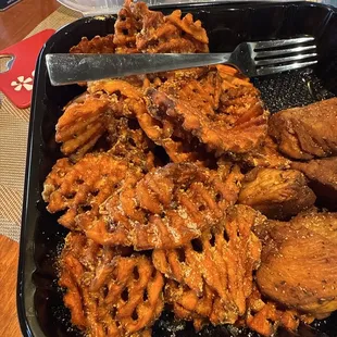 Chicken tender and sweet potatoes fries