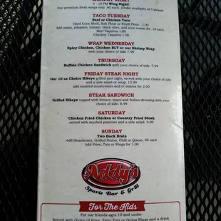 Daily specials (Aug 2017)