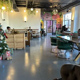 a christmas tree in the foreground