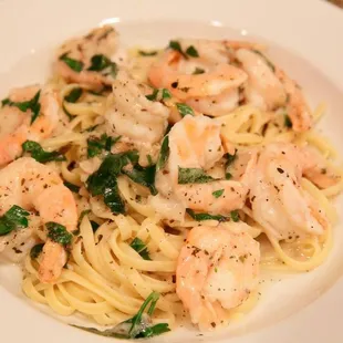 a plate of shrimp pasta