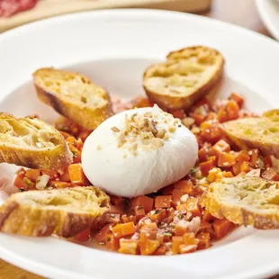 Buratta
carrot tarragon sofrito, toasted almond, sourdough crostini