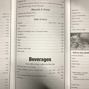 the menu for the restaurant