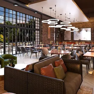 a restaurant with tables and chairs