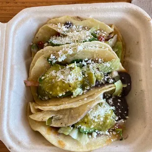 Street tacos - beans and avocado