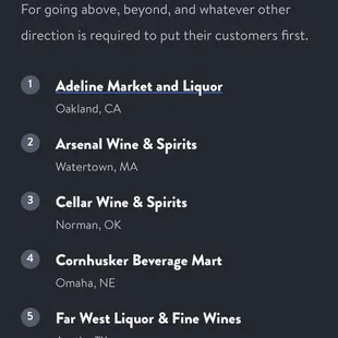 customer's award list