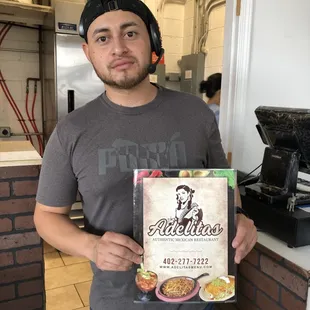 Adelitas menu didn&apos;t have queso.  When I asked this gentleman, he said they were working on one, did I want to try it?  I did!