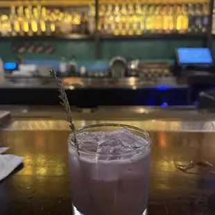 Coco Morado cocktail (tequila ocho blanco, coconut, guava, lavender)