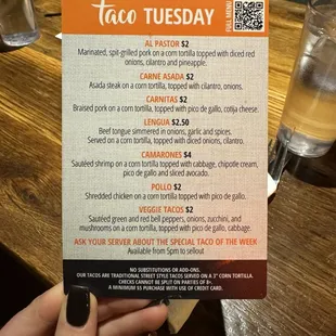Taco Tuesday menu