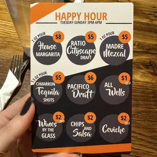 Happy Hour menu - Tuesday through Sunday from 3 to 6pm