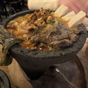 Steak, Chicken and Shrimp Molcajete