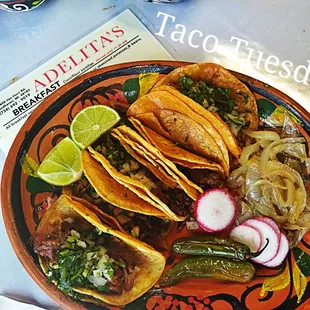 Taco Tuesday a buck off Tacos  2 each Birria Campacano n Carnitas OMG