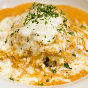 Ever Popular Lasagna della Casa, Layers of Bolognese &amp; Pasta, Pink Sauce &amp; Melted Cheese