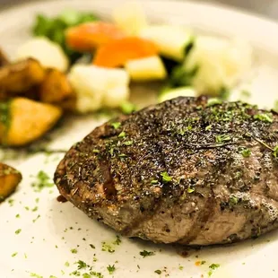 Prime Grade Beef Tenderloin, Roasted Potatoes, Butter Sauteed Vegetables