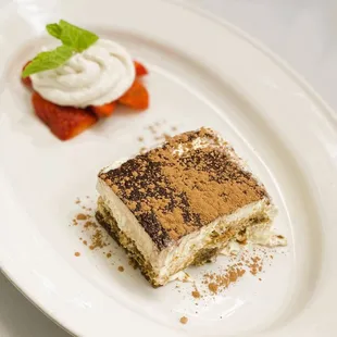 Tiramisu, Fresh Whipped Cream &amp; Strawberries