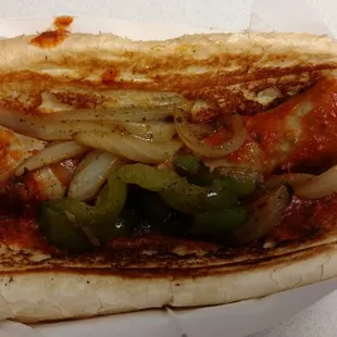 Italian sausage with peppers and onions.