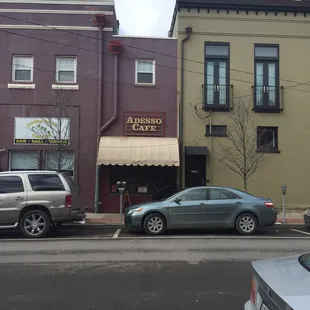 cars parked in front of the restaurant
