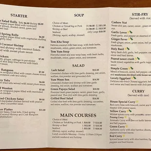 Spring 2022 menu (New Management) inside