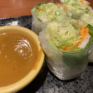 Fresh Spring Rolls with Shrimp  and warm peanut sauce with a kick