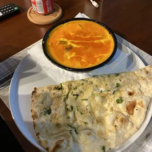 Garlic naan and butter chicken
