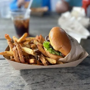 Delicious burger &amp; generous portion of fries!