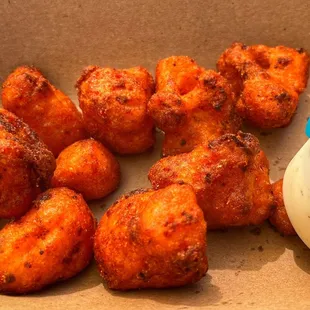 Deep fried cauliflower with a side of ranch