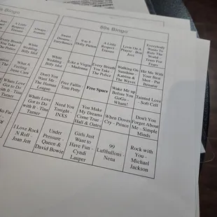 Music video bingo night card