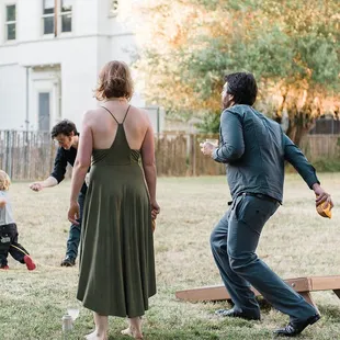 Set up lawn games on the side yard to entertain guests
