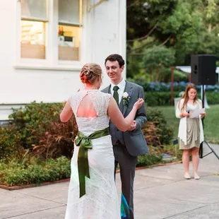 The concrete patio is a great spot for dancing!