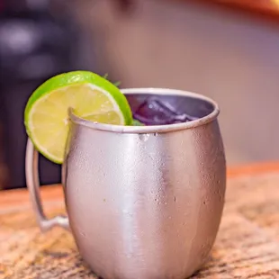 a moscow mule with a lime wedge